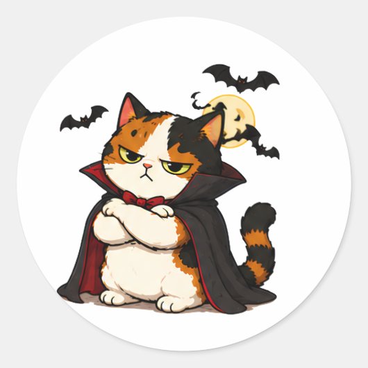Grumpy Vampir Katze Halloween Runder Aufkleber (Vorderseite)