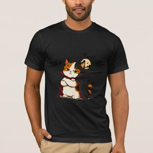 Grumpy Vampir Katze Halloween  T-Shirt (Vorderseite)