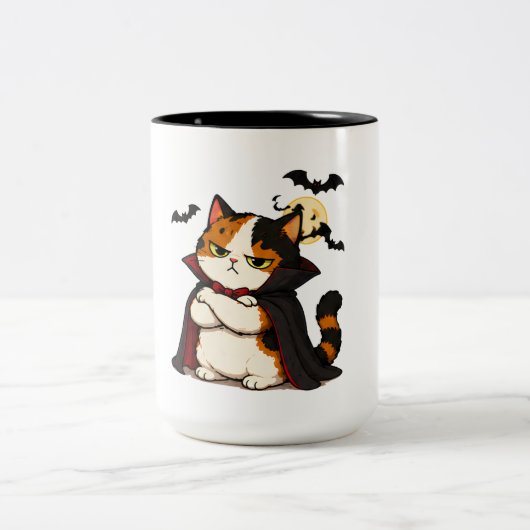 Grumpy Vampir Katze Halloween Zweifarbige Tasse (Mittel)