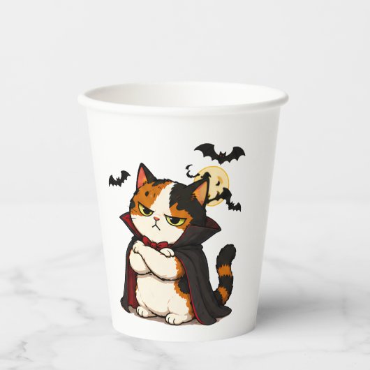 Grumpy Vampir Katzen Halloween Pappbecher (Vorderseite)