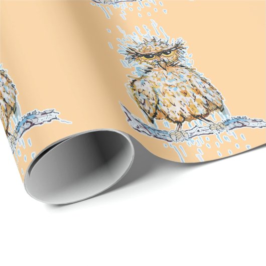 Grumpy Wet Owl Geschenkpapier (Rolleneckpunkt)