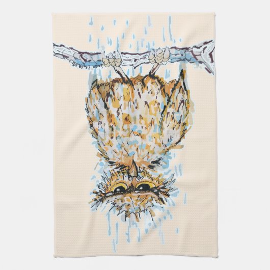 Grumpy Wet Owl Geschirrtuch (Vertikal)