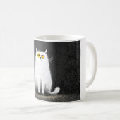 Grumpy White Cat – Funny Minimal Cat Art Kaffeetasse (VorderseiteRechts)