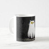 Grumpy White Cat – Funny Minimal Cat Art Kaffeetasse (Vorderseite Links)