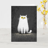 Grumpy White Cat – Funny Minimal Cat Art Karte (Gelbe Blume)