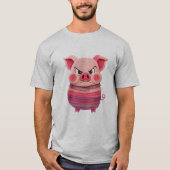 Grumpy Wooden Pig Tee – Cartoon mit geschichteter  (Vorderseite)
