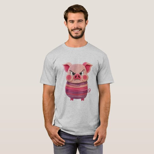 Grumpy Wooden Pig Tee – Layered Texture Cartoon Sh (Vorne ganz)