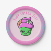Grumpy Zombie Muffin Pink Brain Eyeball Halloween Pappteller (Vorderseite)