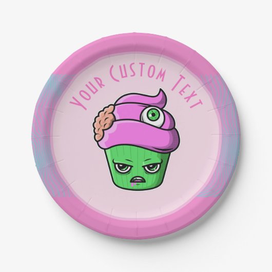 Grumpy Zombie Muffin Pink Brain Eyeball Halloween Pappteller (Vorderseite)