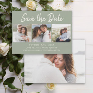 Grün 4-Foto-2-Seiten-Hochzeitstag Rett Save The Date