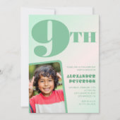 Grün 9. Geburtstag Einladungen Farbiges Foto (Vorderseite)