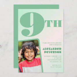 Grün 9. Geburtstag Einladungen Farbiges Foto