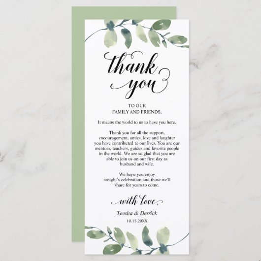 Grün, Abendessen Einstellung Danke Karte (Vorne/Hinten)