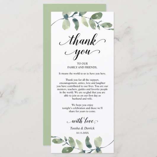 Grün, Abendessen Einstellung Danke Karte (Vorne/Hinten)