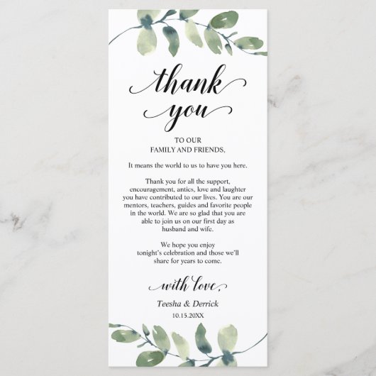 Grün, Abendessen Einstellung Danke Karte (Vorderseite)