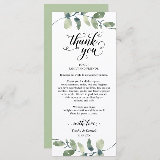 Grün, Abendessen Einstellung Danke Karte (Vorne/Hinten)