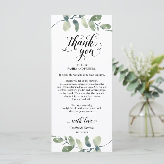 Grün, Abendessen Einstellung Danke Karte (Stehend Vorderseite)