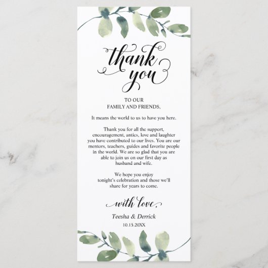 Grün, Abendessen Einstellung Danke Karte (Vorderseite)