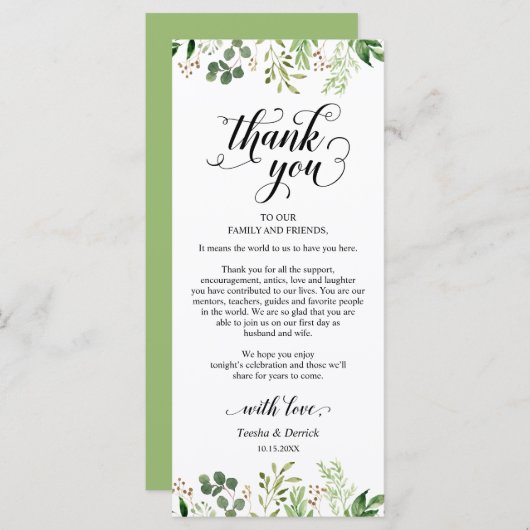 Grün, Abendessen Einstellung Danke Karte (Vorne/Hinten)