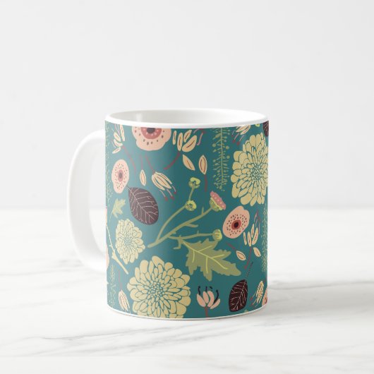 Grün Aquamarin rosa Blumentoß Gemusterte Blume Kaffeetasse (Vorderseite Links)