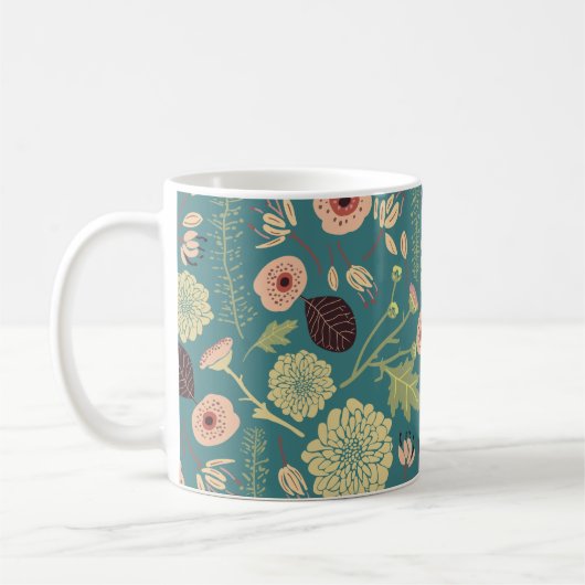 Grün Aquamarin rosa Blumentoß Gemusterte Blume Kaffeetasse (Links)