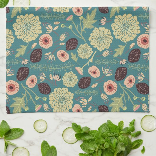 Grün Aquamarin rosa Blütenmuster Mix-Muster Geschirrtuch (Gefaltet)