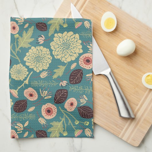 Grün Aquamarin rosa Blütenmuster Mix-Muster Geschirrtuch (Viertel Falte)