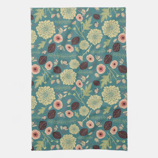 Grün Aquamarin rosa Blütenmuster Mix-Muster Geschirrtuch (Vertikal)