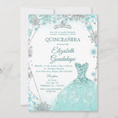 Grün Aquamarin Silver Winter Snowflake Quinceanera Einladung (Vorderseite)