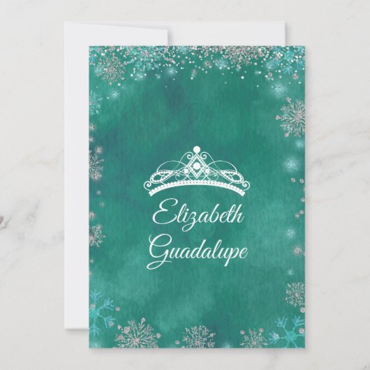 Grün Aquamarin Silver Winter Snowflake Quinceanera Einladung (Rückseite)