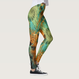 Grün Aquamarines Swirl-Fraktale Leggings, die Psyd Leggings