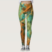 Grün Aquamarines Swirl-Fraktale Leggings, die Psyd Leggings (Vorderseite)