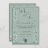 Grün auf Hochzeit mit grüner Blüte Einladung (Vorne/Hinten)