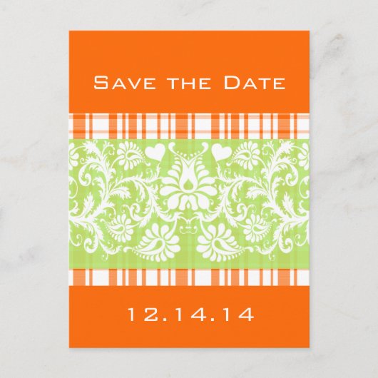 Grün auf orangefarbenem, Kariert abgehacktem Orang Ankündigungspostkarte (Vorderseite)