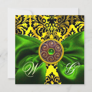 GRÜN  BAND GOLD GELB  SCHWARZ  DAMAST MONOGRAMM EINLADUNG