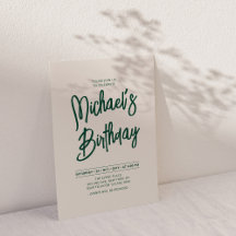 Grün & Beige Chic Lettering Schriftzug Geburtstags