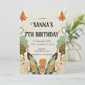 Grün beige Orange Niedlich Fairy Schwanz Hase Gebu Einladung (Stehend Vorderseite)