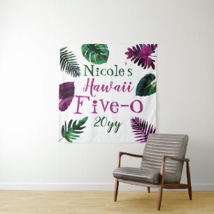 Grün, Berry Pink Blätter Hawaii 5-0 50. Geburtstag Wandteppich