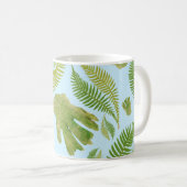 Grün Blätter Blau Farbe. Leaf Pattern Kaffeetasse (VorderseiteRechts)