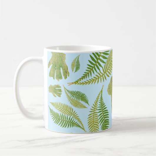 Grün Blätter Blau Farbe. Leaf Pattern Kaffeetasse (Links)