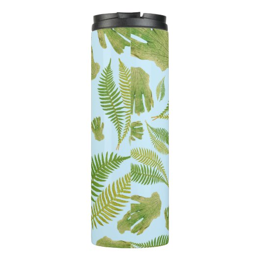 Grün Blätter Blau Farbe. Leaf Pattern Thermosbecher (Rückseite)