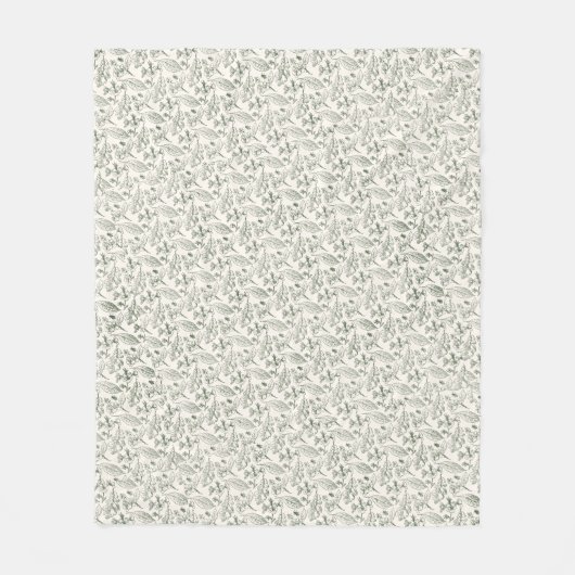 Grün Blätter Blumenmuster auf Ecru Elfenbein Fleecedecke (Vorderseite)