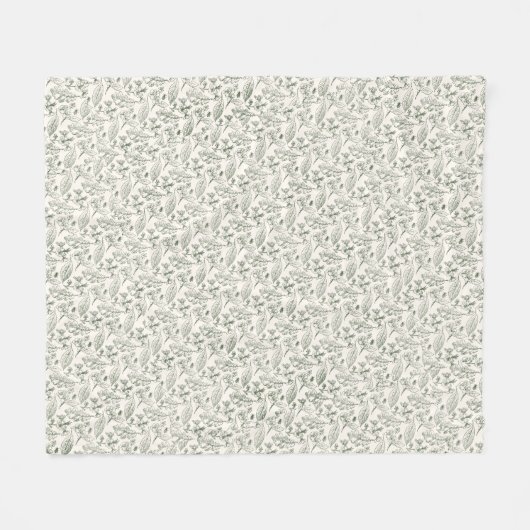 Grün Blätter Blumenmuster auf Ecru Elfenbein Fleecedecke (Vorderseite (Horizontal))