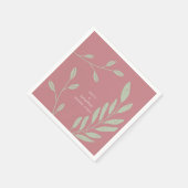 Grün Blätter Dusty Rose Namen Datum Hochzeit Serviette (Ecke)