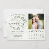 Grün Blätter Foto & Kalender Rustikale Hochzeit Save The Date (Vorderseite)