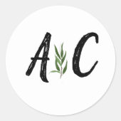 Grün-Blätter Hochzeit Runder Aufkleber (Vorderseite)