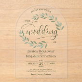 Grün Blätter oder Weinberge Stilvolle Script-Hochz Acryleinladungen (Vorderseite)