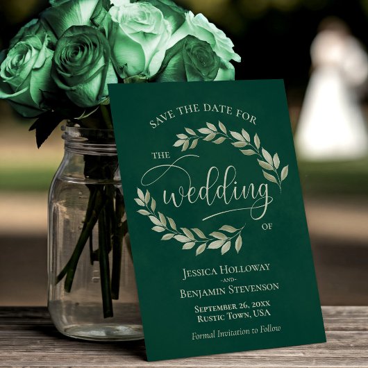 Grün Blätter über Smaragdgrüne Hochzeit Save The Date