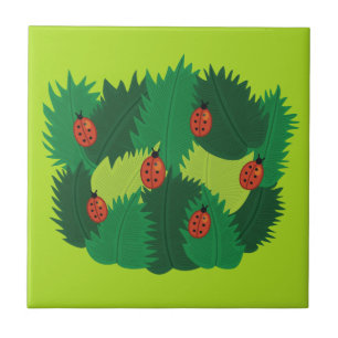 Grün-Blätter-und Marienkäfer-Frühlings-Zeit Fliese