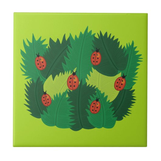 Grün-Blätter-und Marienkäfer-Frühlings-Zeit Fliese (Vorderseite)